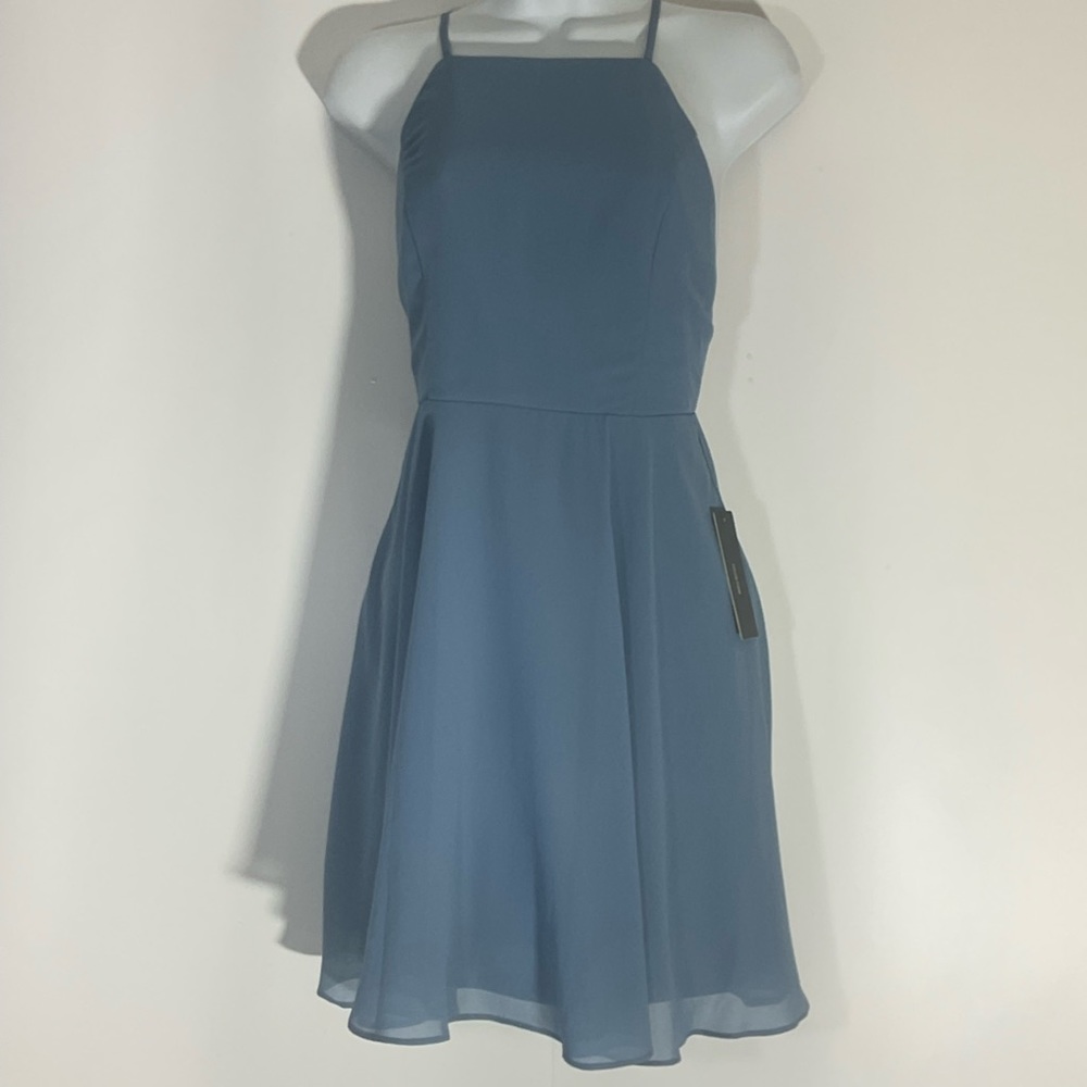 Lulu’s Skater Mini Dress Flow Skirt Dress Crisscross Strap Open Back Zip Up SM - Picture 2 of 16